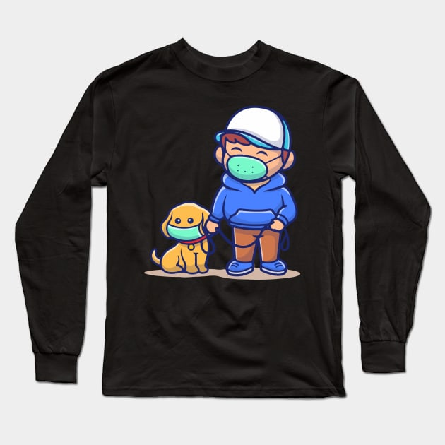 people with dog wear mask illustration corona mascot cartoon character people concept isolated Long Sleeve T-Shirt by Spring Moon